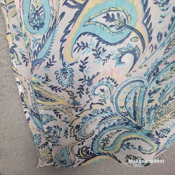 Chico's Cover-up Poncho Womens L XL Blue White Paisley Side Tie Sheer Angled - Picture 16 of 16